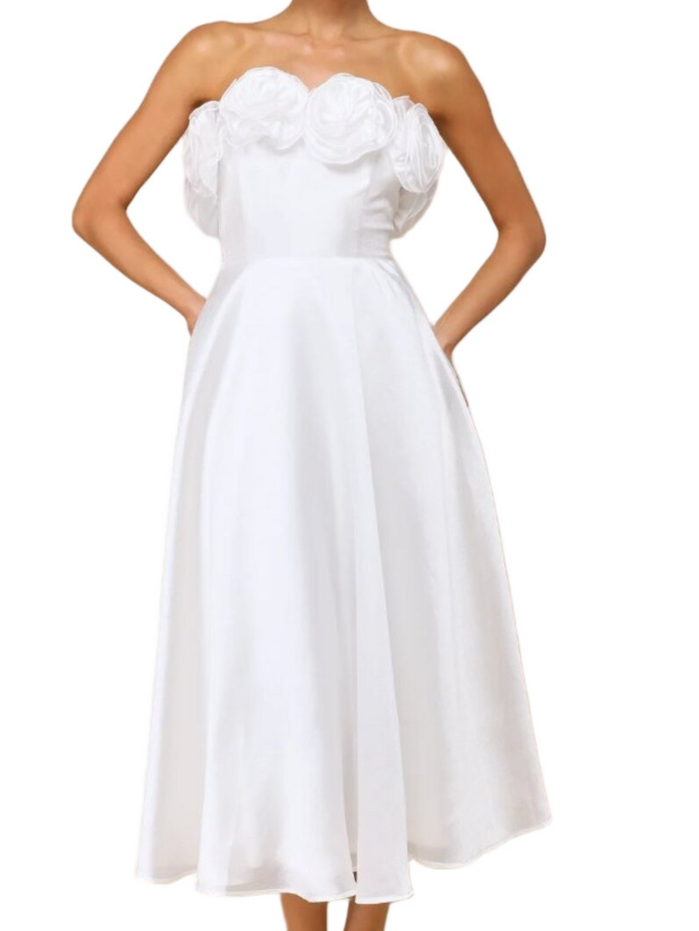 NWT LULUS White Organza Rosette Midi Dress in White Size S